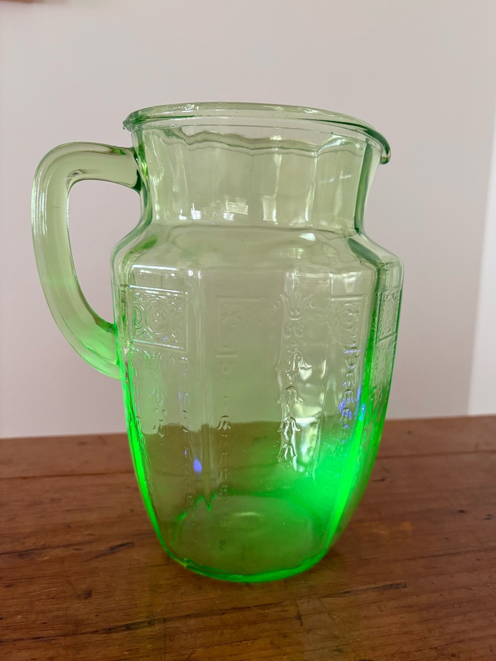 Vintage Anchor Hocking Princess Green Uranium Glass Pitcher